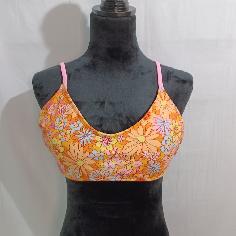 Women's Wild Fable Orange Groovy 60's Hippie Flower Child Style Bikini Top XL/16